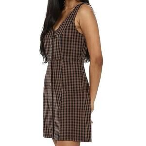 American Eagle Checkered Plaid V-Neck Sleeveless Dress Small Women’s Brown 4095